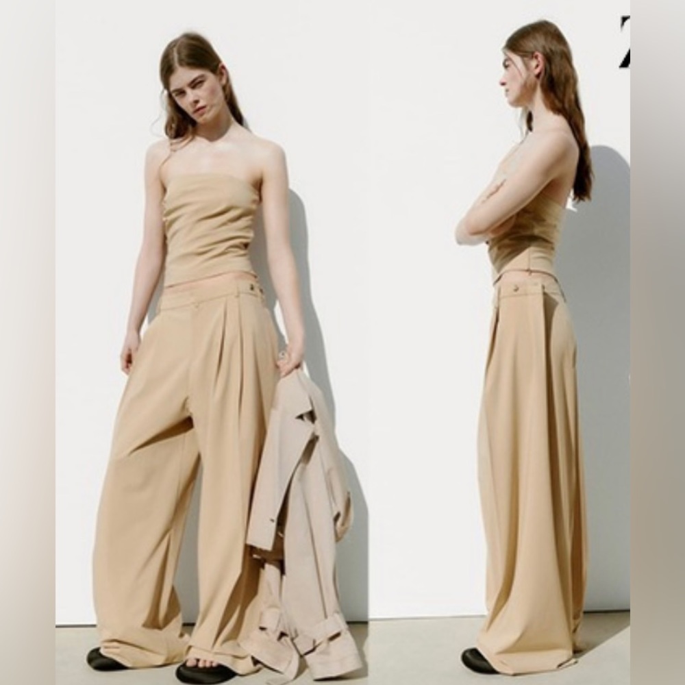 ZARA FULL LENGTH MULTI-WAY TROUSERS PANTS SIZE M COLOR TAUPE BROWN NWT